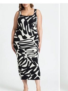 Eloquii Intarsia Swirl Midi Tank Sweater Dress